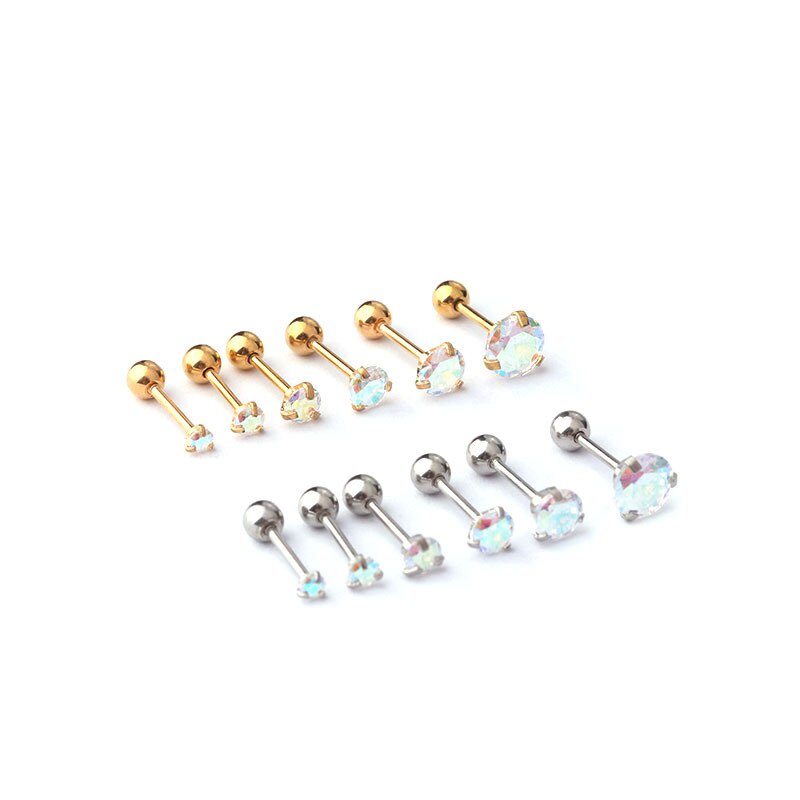 1 Pc Anting Stud Zircon Warna-Warni Bahan Stainless Steel Bentuk Bulat Ukuran 2-5mm