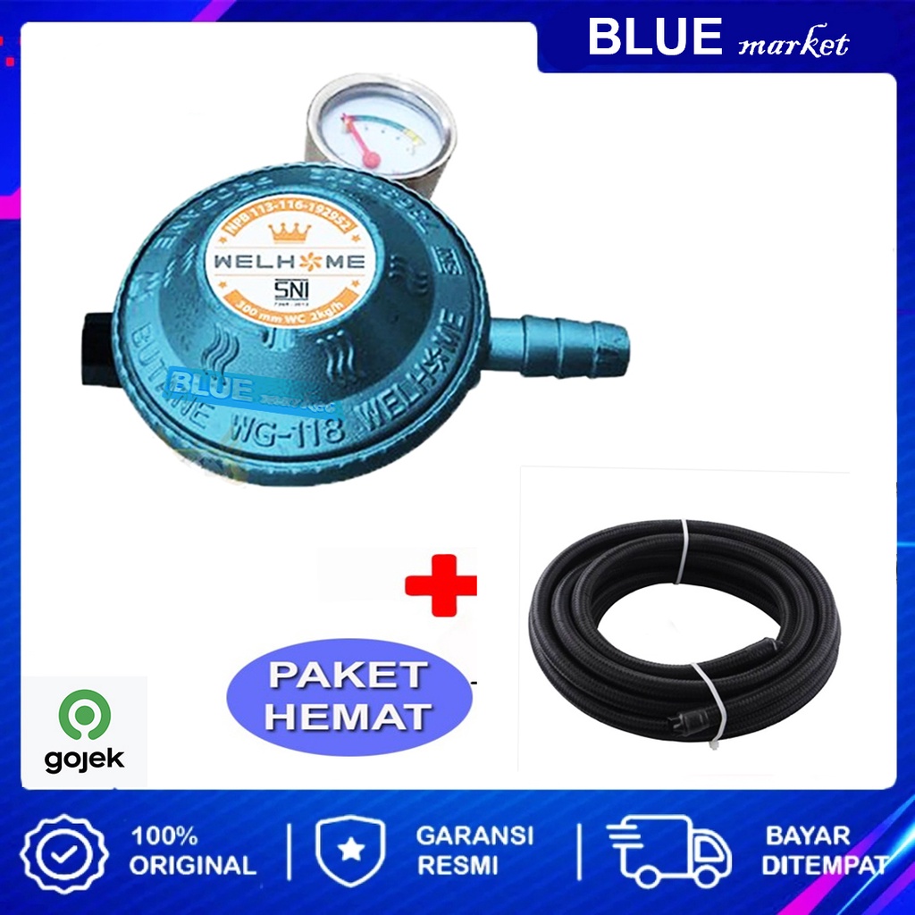 PAKET SELANG GAS REGULATOR + METERAN WELHOME 1,8 METER