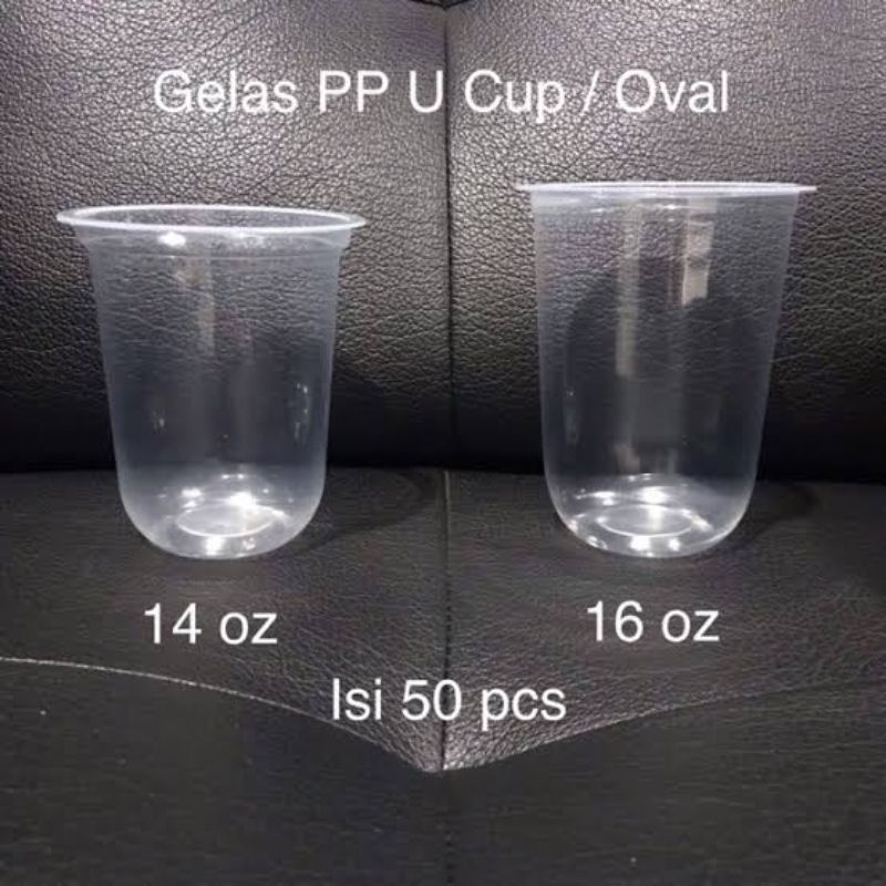 Cup gelas plastik oval ukuran 14 Oz, 16 Oz