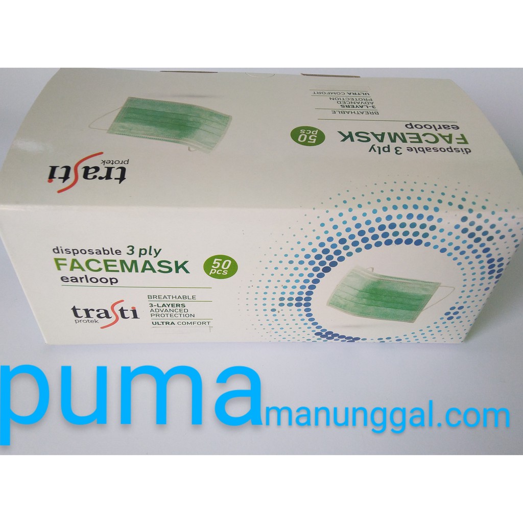 Masker 3ply isi 50 Pcs Trasti / Masker Bedah Earloop 3ply isi 50 Pcs