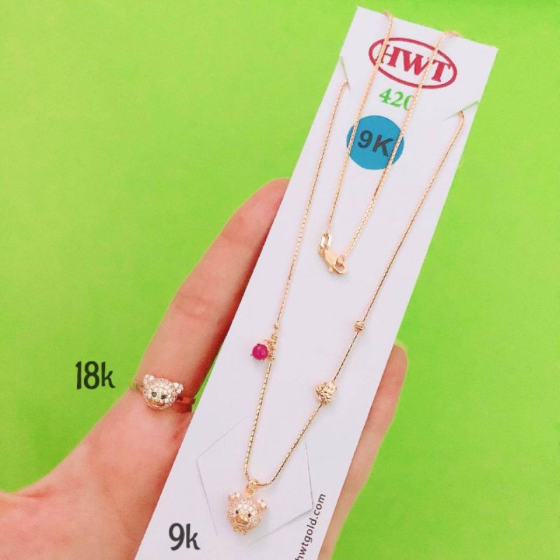 kalung dan cincin bear mata putih HWT kadar 9k dan 16K 420, 700