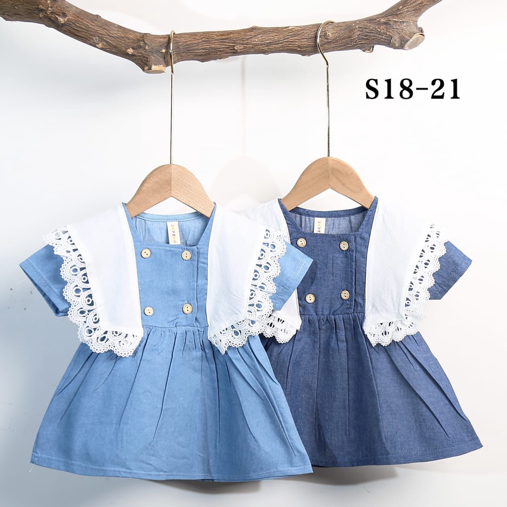 Import High Quality Dress Denim 1 - 3 Tahun Dress Jeans Anak Motif Rompi Renda Dress Pergi Anak CBKS VC