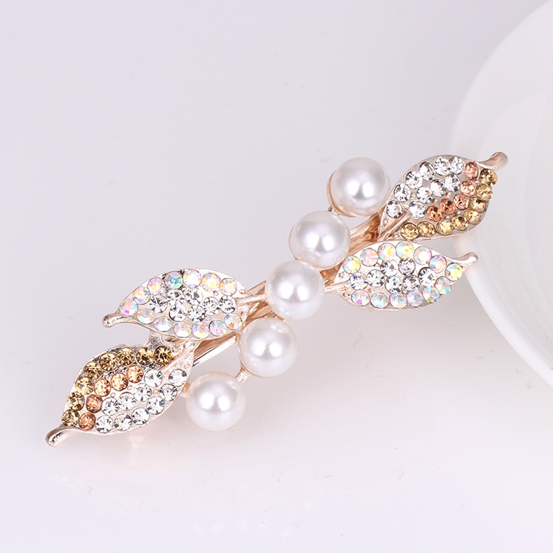 Korean Pearl Rhinestone Bow Hairpin Simple Ladies Headdress Spring Horizontal Clip Ponytail Hair Ornament Sexy Girl Jewelry