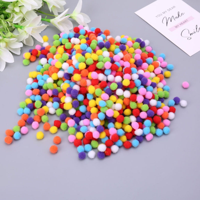 Mary 1000Pcs Pompom Kerajinan Berbulu Bulat Lembut Warna Campur Pom Pom 12mm DIY Craft