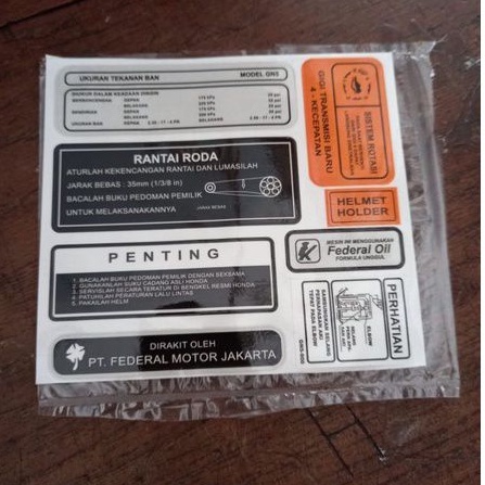 Stiker Sticker Logo Pelengkap Penting Peringatan Honda C70 Astrea Star Prima Grand