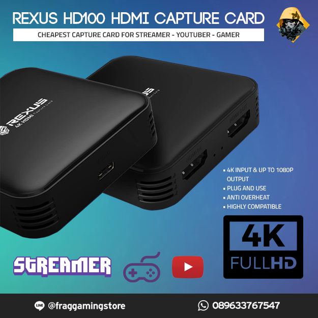 Rexus HDMI 4K Game Capture Card Stream and Record HD100