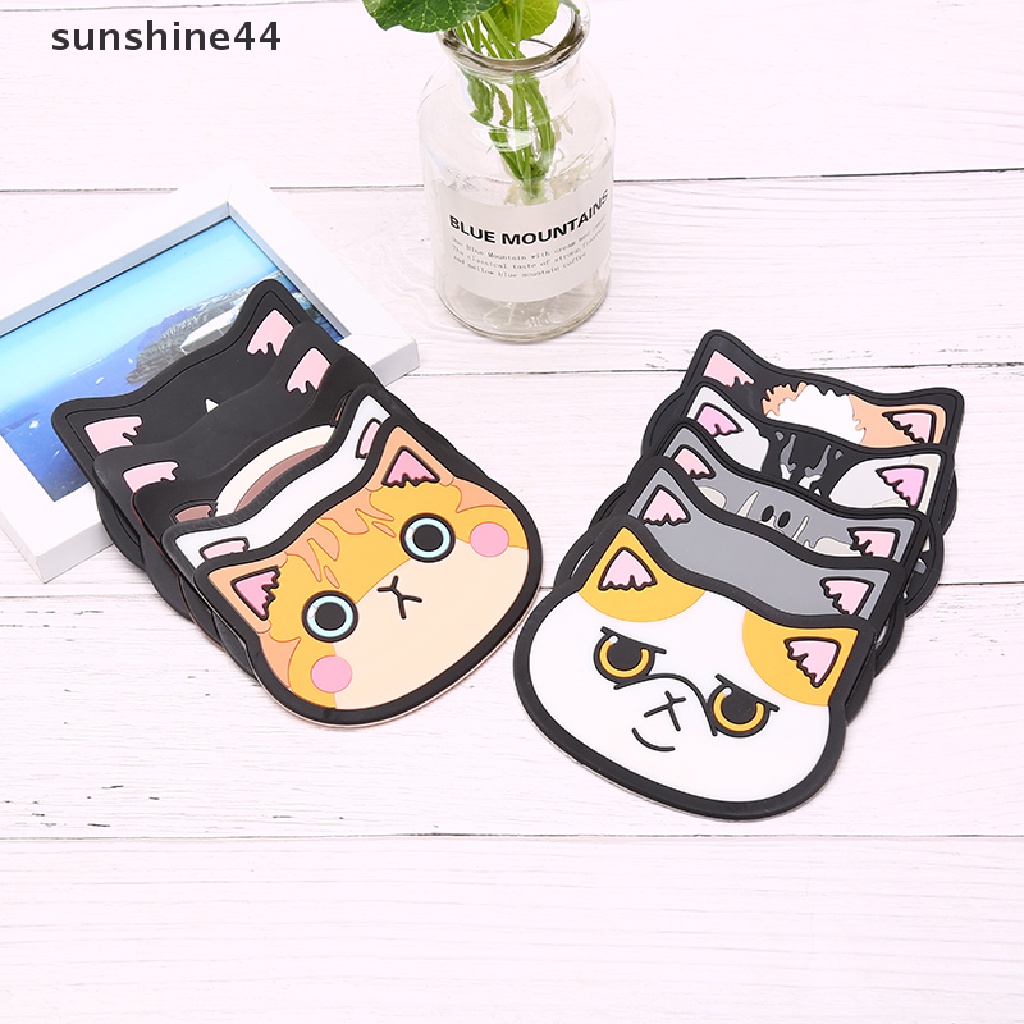 Sunshine Alas Piring / Mangkuk / Gelas / Botol Susu Bahan Silikon Anti Slip Motif Kartun Kucing