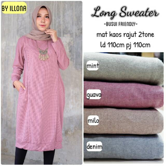 Long sweater bahan rajut 2tone