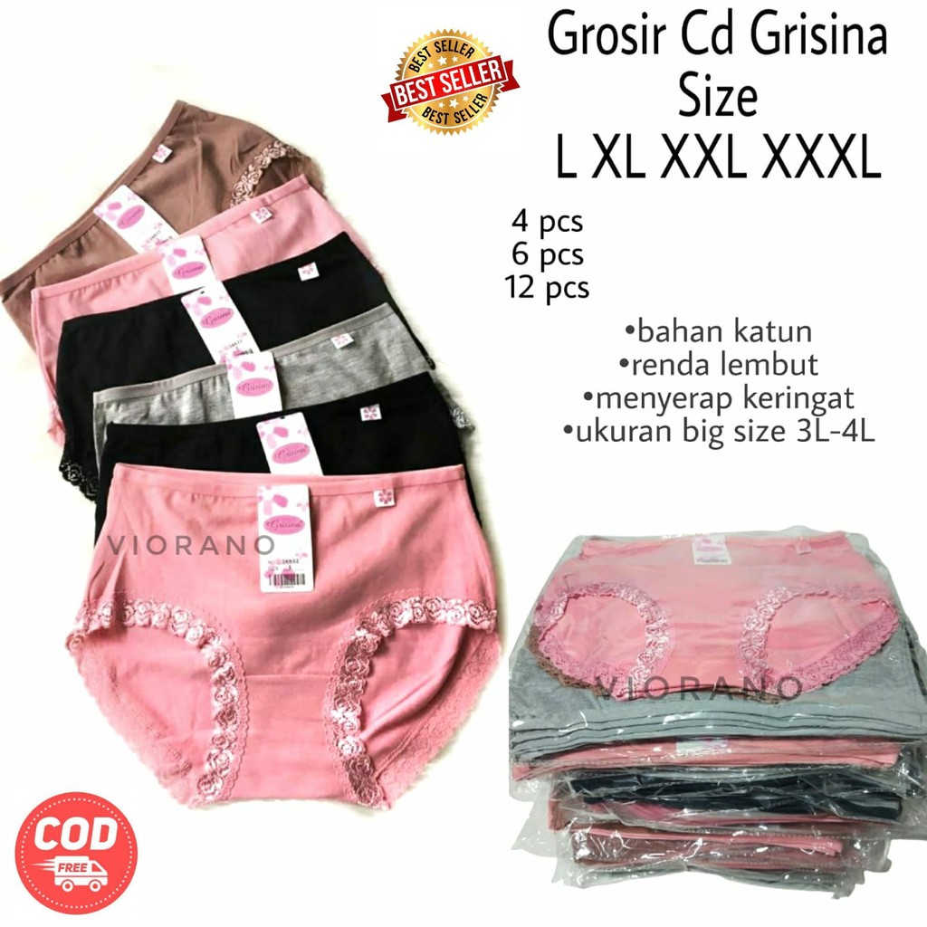 GROSIR 1lusin Cd Jumbo Celana Dalama Wanita Grisina katun Rendah Murah Lembut L Xl XXl XXXL 12pcs