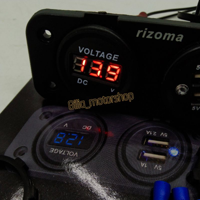 Voltmeter/charger Hp USB Rizoma LED Model tanam Universal Motor