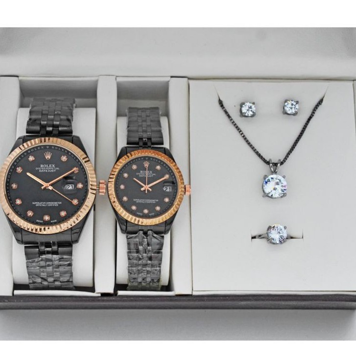 [ COD ] Jam Tangan Fashion Couple Rolex 25537 Stainless Steel Tanggal Aktif Plus Box Couple Rolex