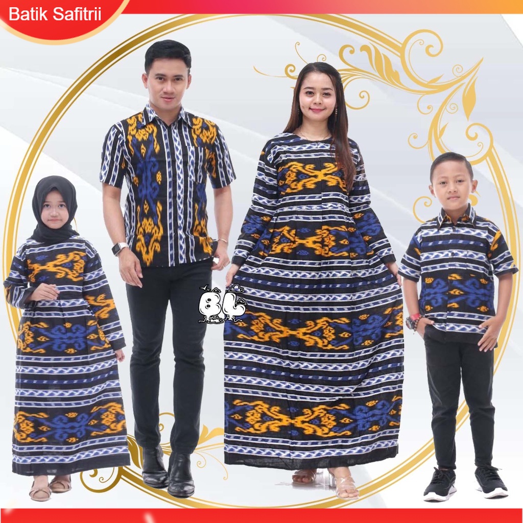 Couple Keluarga - Batik Keluarga Hijab - Ibu Bapak Anak - Motif Songket Tenun Songket Biru Andin - D