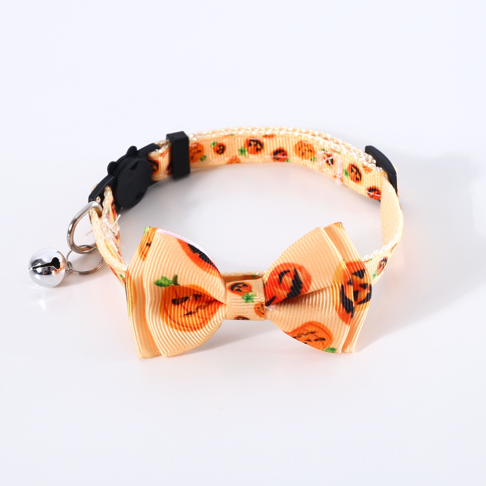 Kalung Leher Kucing / Anak Anjing Adjustable Model Pita Dengan Lonceng Untuk Halloween