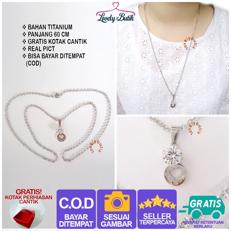 Lovelybutik kalung Titanium Anti Karat M3ggi Kalung Wanita Titanium Model Terbaru Love Permata