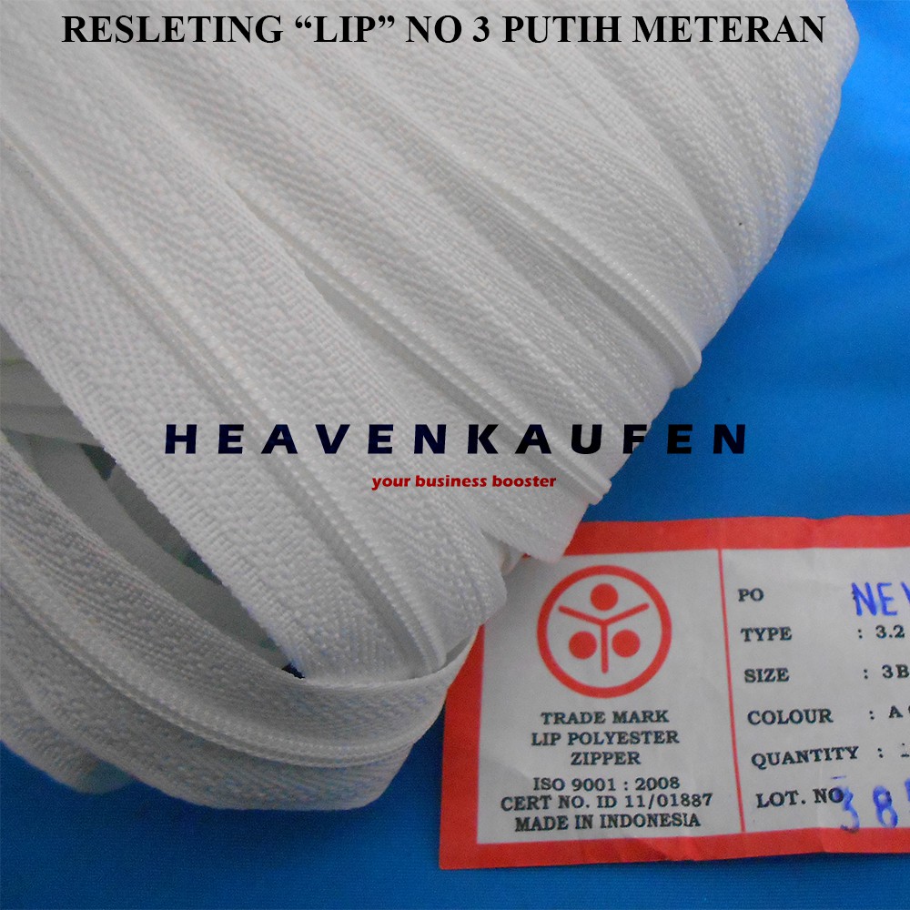 Resleting Zipper LIP No 3 Warna Putih Meteran Murah