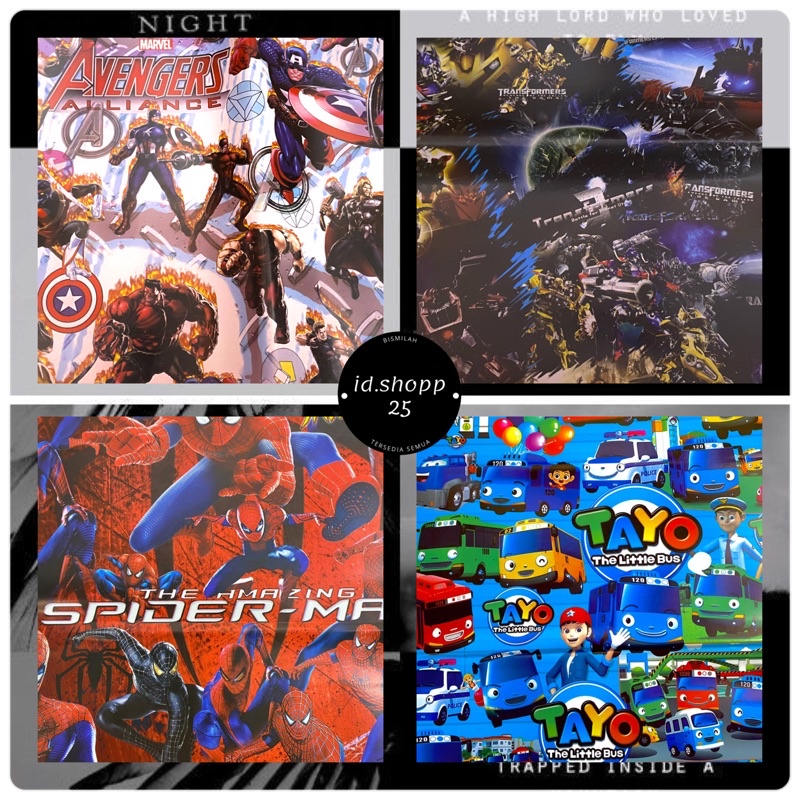 

KERTAS KADO GLOSSY MOTIF CARS POLI TAYO SPIDERMAN AVENGERS ULTRAMAN BATMAN SUPERMAN 1 LEMBAR