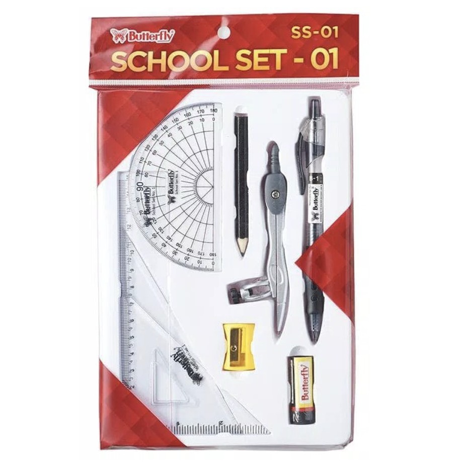 

STATIONERY SET BUTTERFLY SCHOOL SET SS-01 ISI 8 PAKET ALAT TULIS SEKOLAH LENGKAP POLOS GROSIR LUSIN