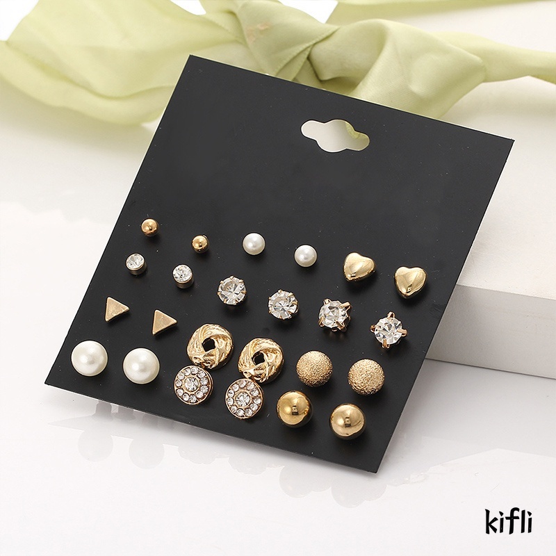 12pcs Anting Wanita,Rumbai Mutiara Berlian Liontin,Korea Fashion Perhiasan
