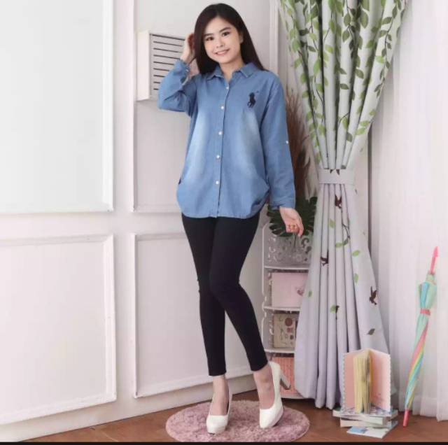 KEMEJA JEANS ATASAN WANITA LENGAN PANJANG