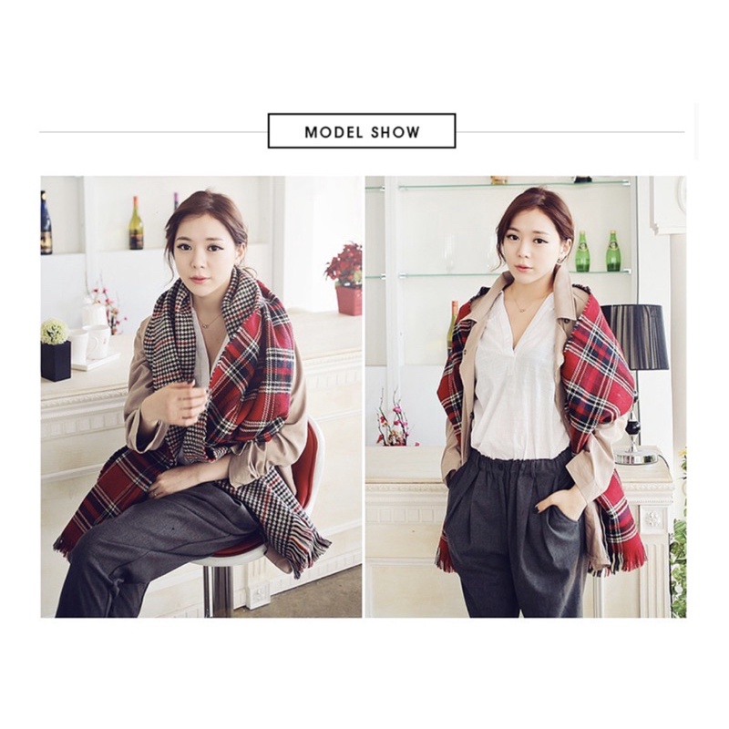 Scarf wanita pria import korean style plaid reversible pashmina syal hangat autumn musim dingin