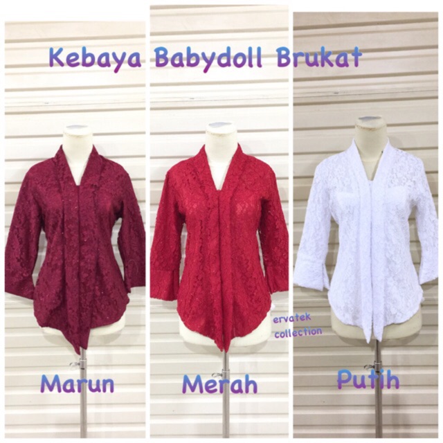 Kebaya Brukat Babydoll Putih KKB14 Tangan 7/8 Polos FREE BROS BUNGA / Atasan Kebaya Kartini Wanita