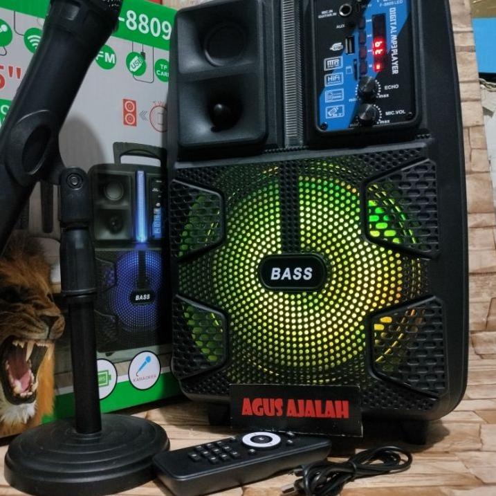 Paling Diminati speaker bluetooth karaoke 8,5 inch mic wireless x bass radio fm 5000watt LED xtra ba