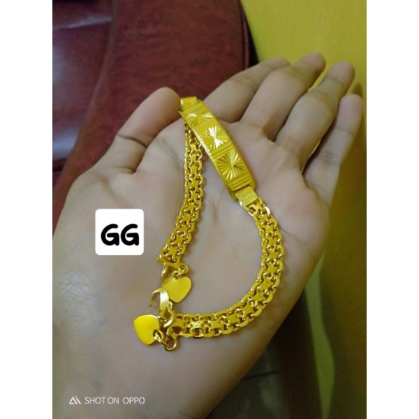 GELANG plat ukir lapis emas 24k murni