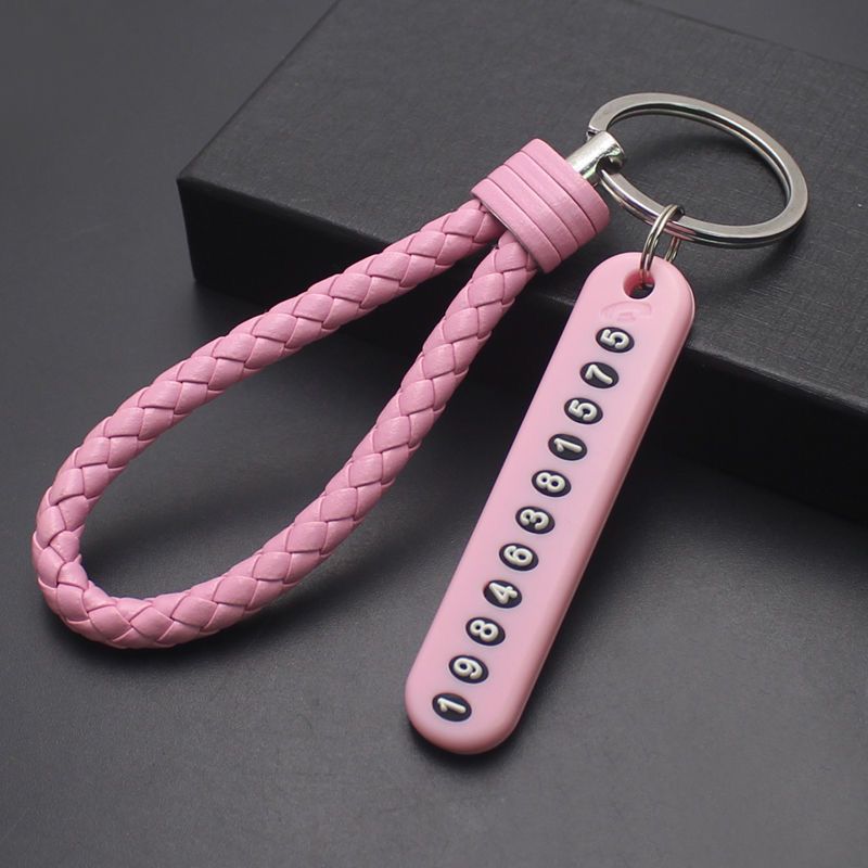 Baru DIY Anti Hilang Plat Nomor Telepon Gantungan Kunci Liontin Keyring Gantungan Kunci Mobil Anyaman Kabel Kulit Gantungan Kunci Mobil Gantungan Kunci Dengan Nomor Telepon