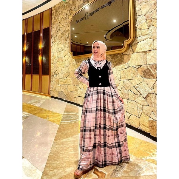 Gamis Rayon rompi motif kotak