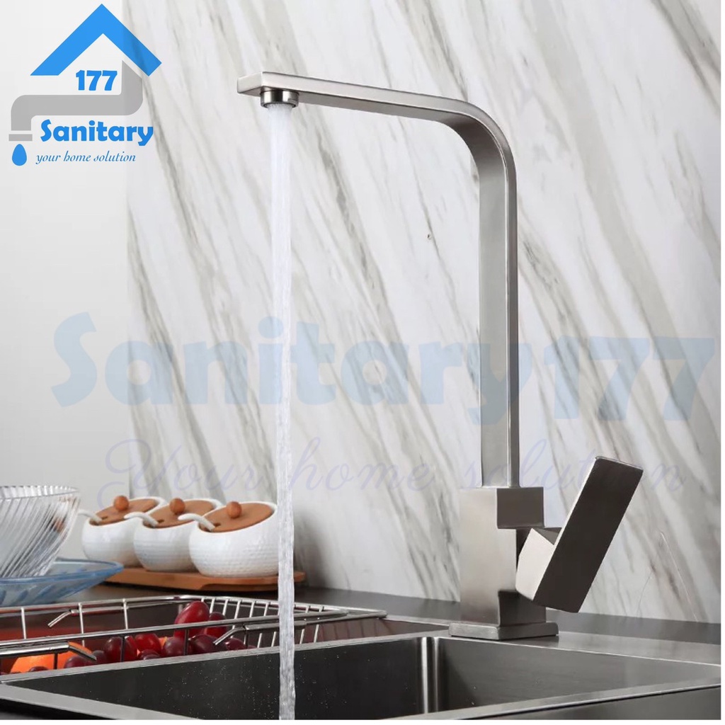 Kran Sink Panas dingin HITAM stainless 304 tebal kotak Minimalis 47A-keran air angsa tanam meja wastafel cuci piring dapur Mixer hot cold unik unique