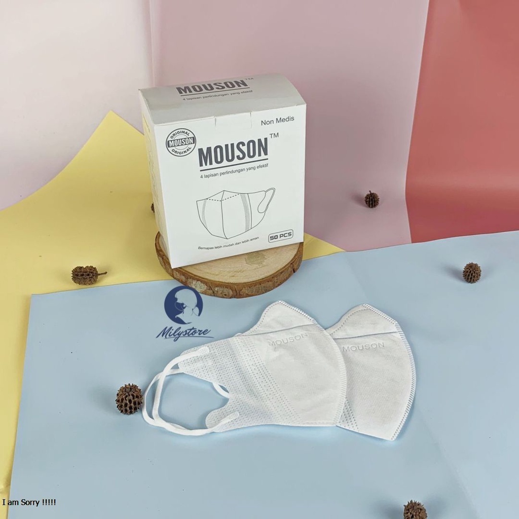 Masker Duckbill Mouson isi 50 Putih Hitam 4 ply Original Warna