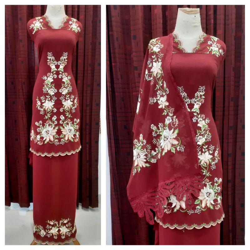 BAHAN/ BAKAL BAJU KURUNG BORDIR CERUTY SET SELENDANG 1