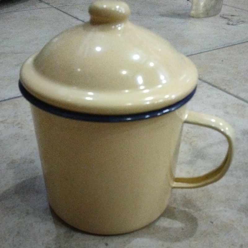 Cangkir Mug Gelas Enamel 10cm tutup Cangkir Kaleng Seng