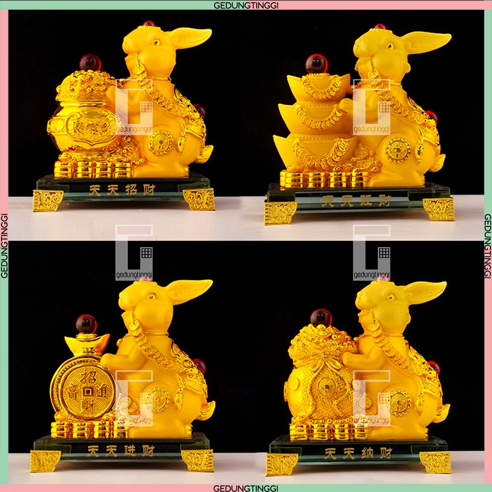 Patung Pajangan Hiasan Dekorasi Fengshui Kado Hadiah Imlek Sincia Shio Sio Sheshio Hewan 12 Animal Zodiak Bintang Binatang Hewan Kelinci Rabbit Rejeki Keberuntungan Feng Shui Gold Emas Kuningan Doff Tahun Baru Cina Sio Kelinci 2023 Ukuran Besar Kecil Mini