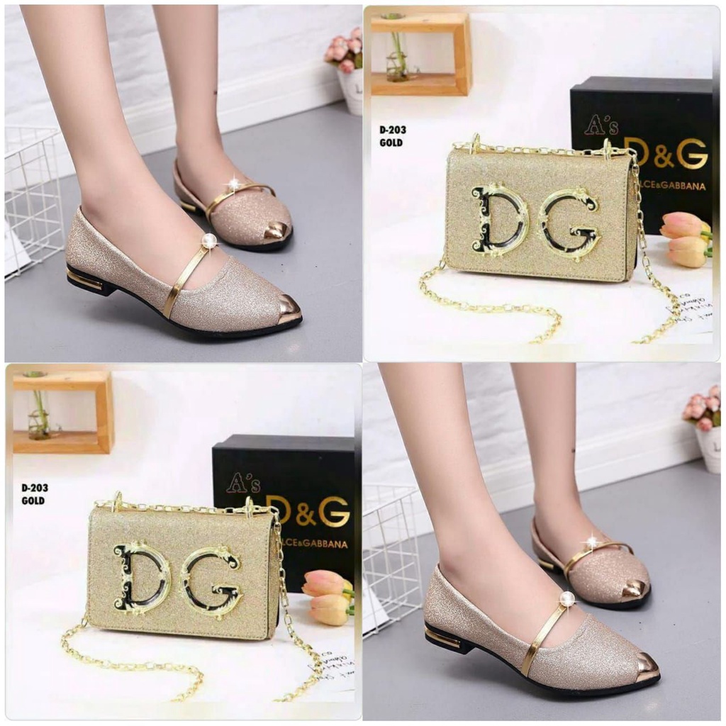 Paket sepatu wanita dan tas selempang set sepatu 2in1 DG NIA flatshoes