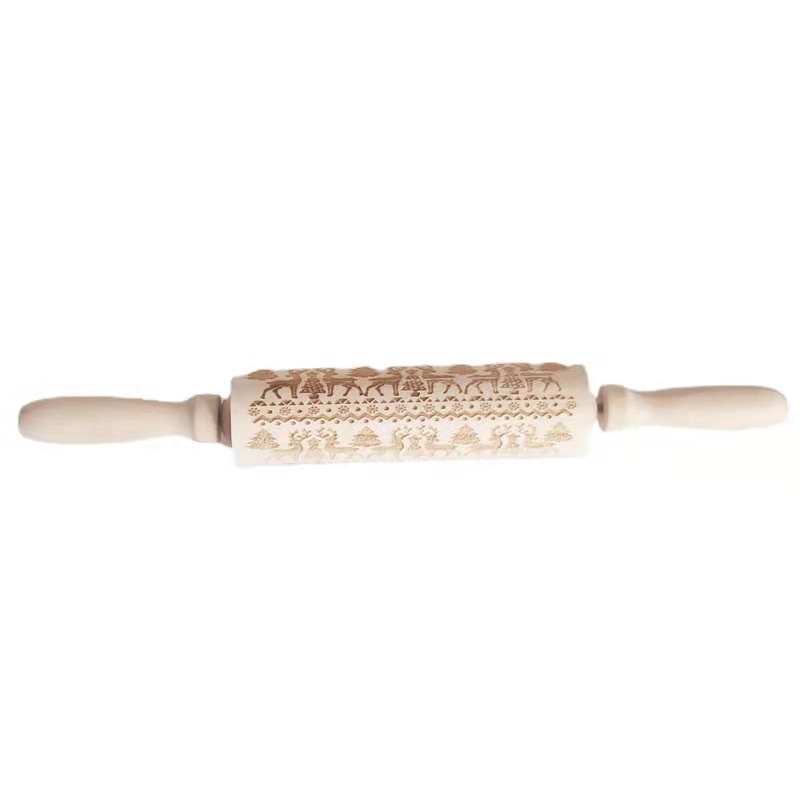 Rolling Pin Natal Wood Christmas Tree Deer Rusa Penggiling Rolpin Adonan Kayu Rollpin