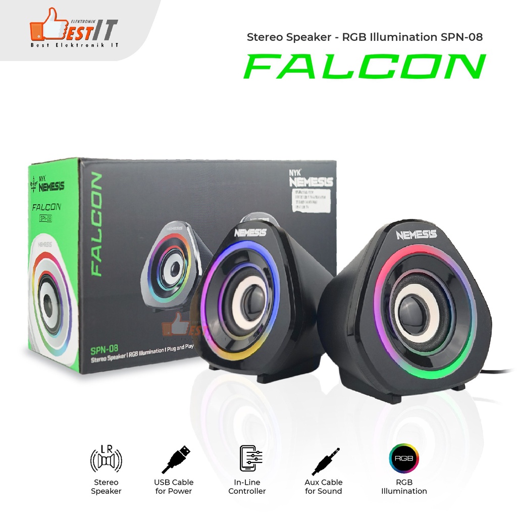 Speaker Desktop RGB Gaming Aktif PC Speaker Sounbard Gaming NYK SPN-08 FALCON (Hitam &amp; Putih)