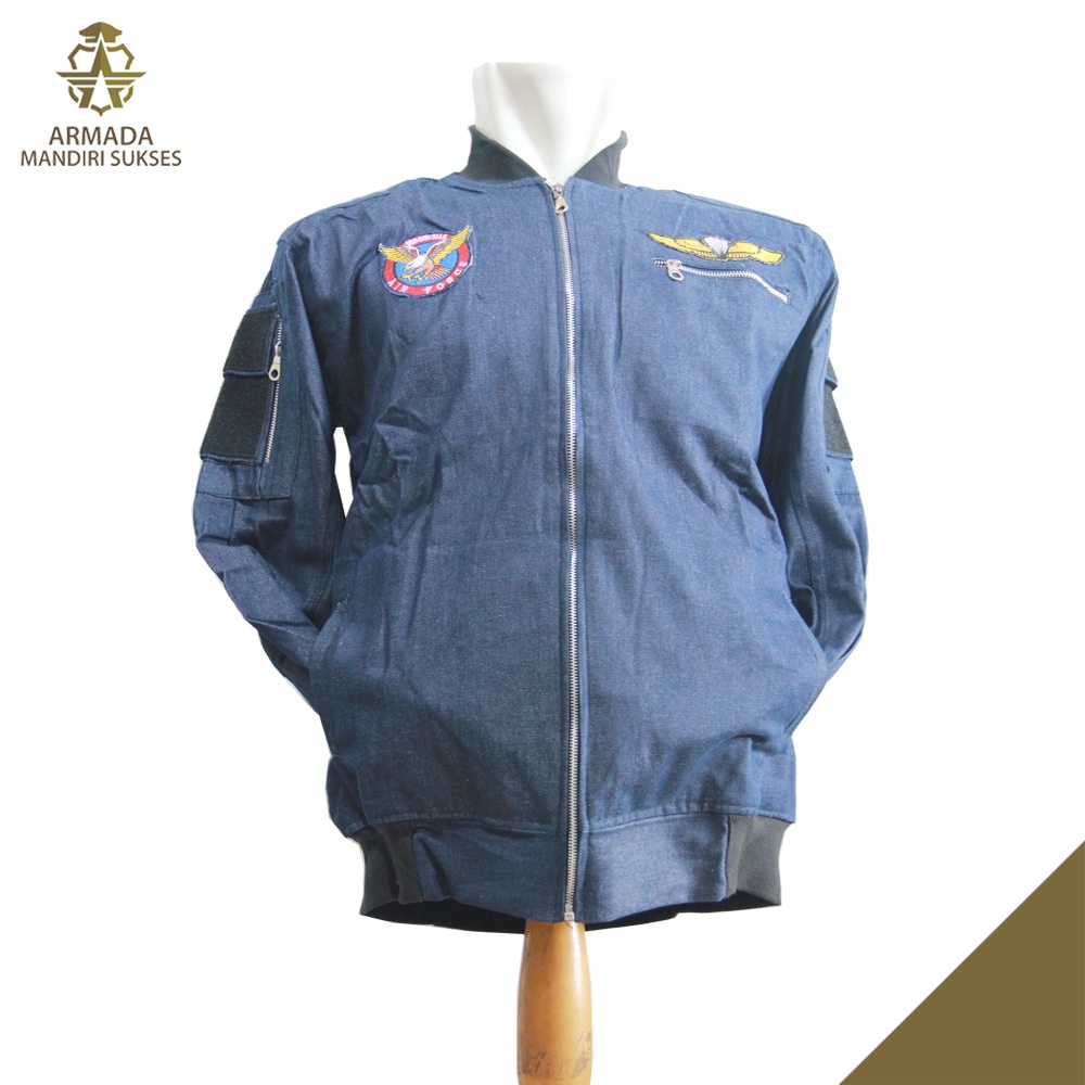 Jaket Bomber Denim Atribut - Jaket AU Denim Velcro