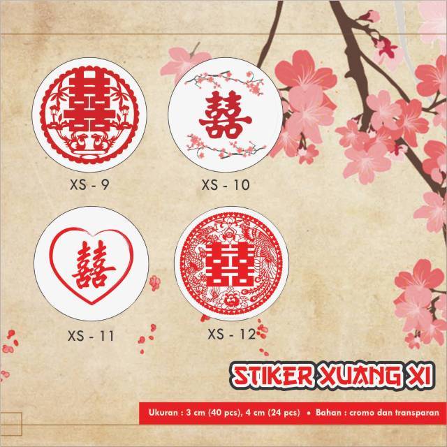 

[170 pcs] Stiker Wedding Xuang Xi Cromo / Double Happiness / Nikah / Pernikahan / Kawin / Perkawinan