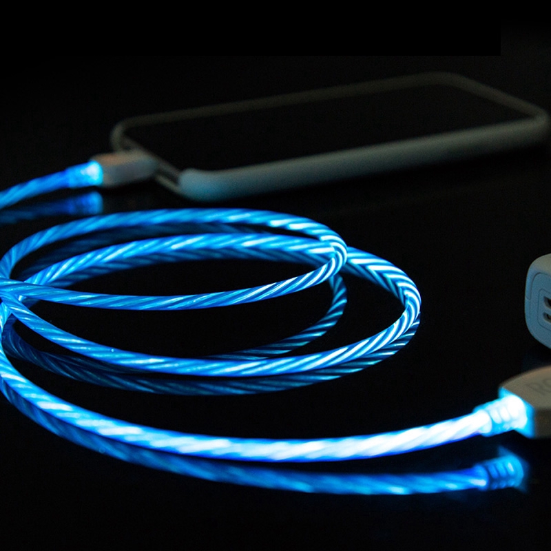 1M Popular Flowing Light LED Android Cable Charging Micro USB &amp; Type C Date Cables Charger Wire