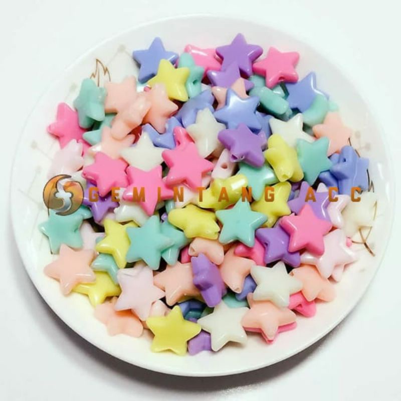 (60 pcs) Mote Manik Bintang Dof Pastel Manik Bintang Warna Warni Bahan Meronce