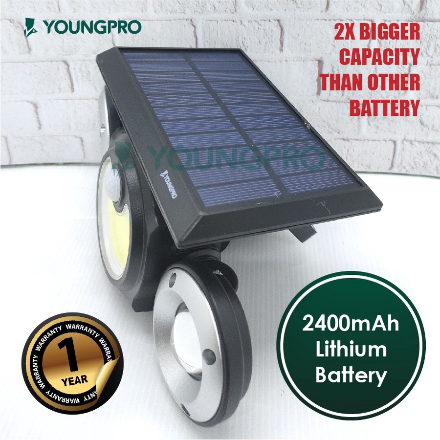 YOUNGPRO Solar Outdoor Light Lampu Dinding 3 Kepala Sensor Gerak YSF-NEO