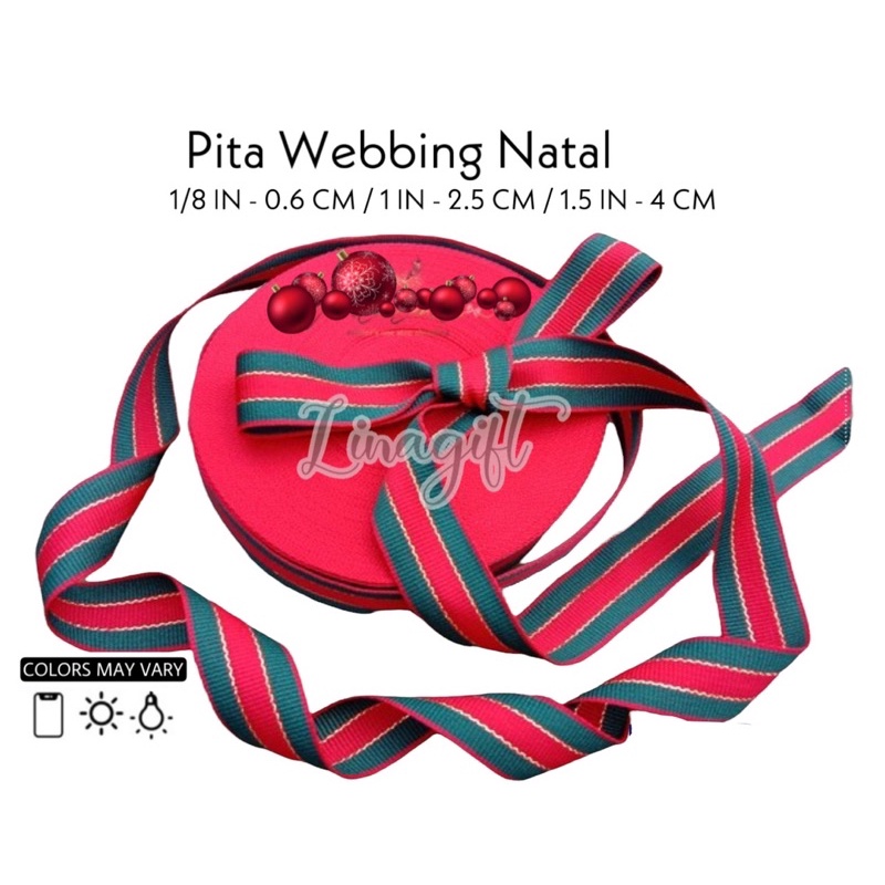 ( Meter ) PITA NATAL - PITA KADO SATIN GROSGRAIN GLITER EMAS 1IN 0.5INCH 2.5CM 4CM - PITA MERAH RED 20MM 25MM 40MM XMAS GOLD MERRY CHRISTMAS