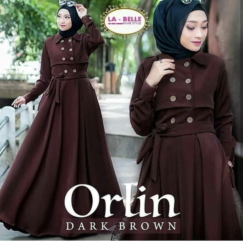 Fashion Wanita: Long Dress Muslim Lengan Panjang dengan Kancing, Warna Polos