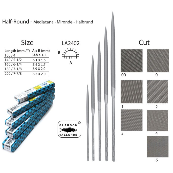 Glardon-Vallorbe Half Round Neddle Files LA2402