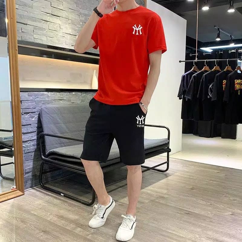 STELAN SETELAN PRIA BAJU KAOS LENGAN PENDEK SET COWOK + CELANA PENDEK YGM