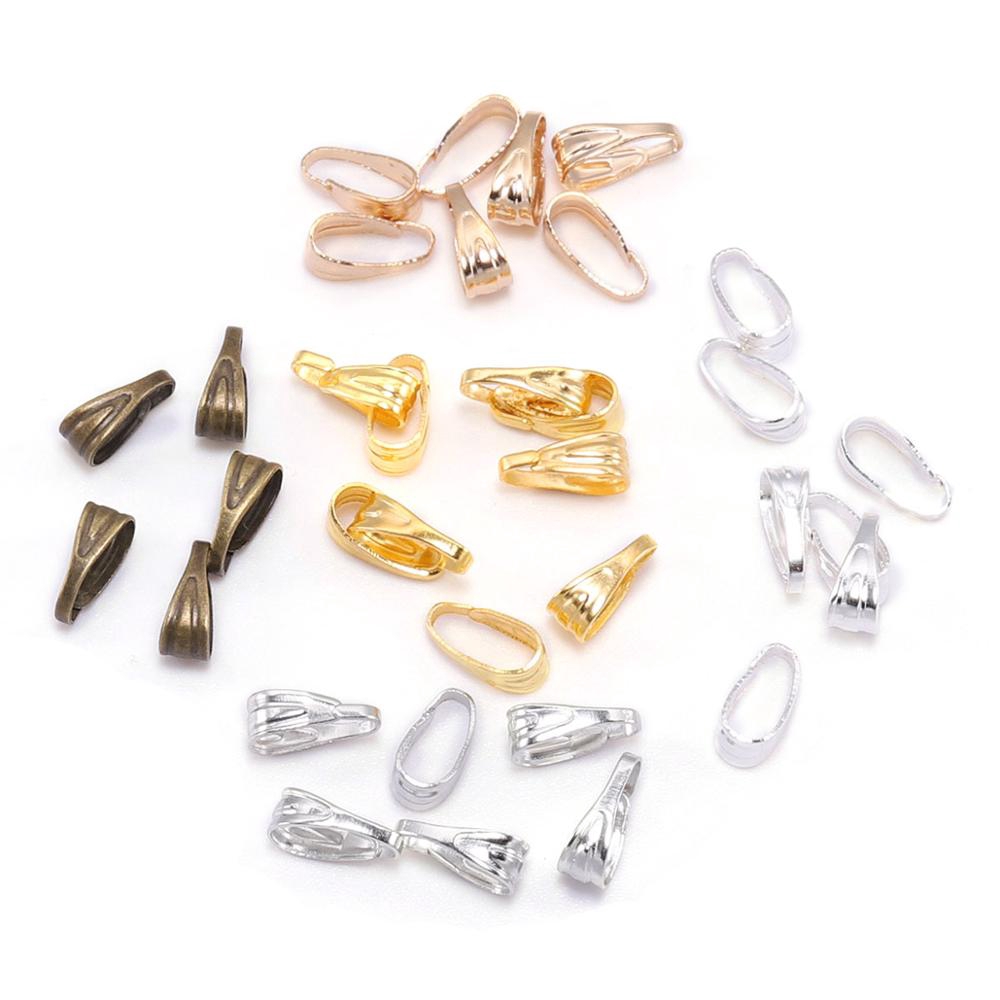 100pcs / Lot Klip Konektor Liontin 7 / 8 mm Warna Silver / Gold Untuk Membuat Perhiasan Kalung