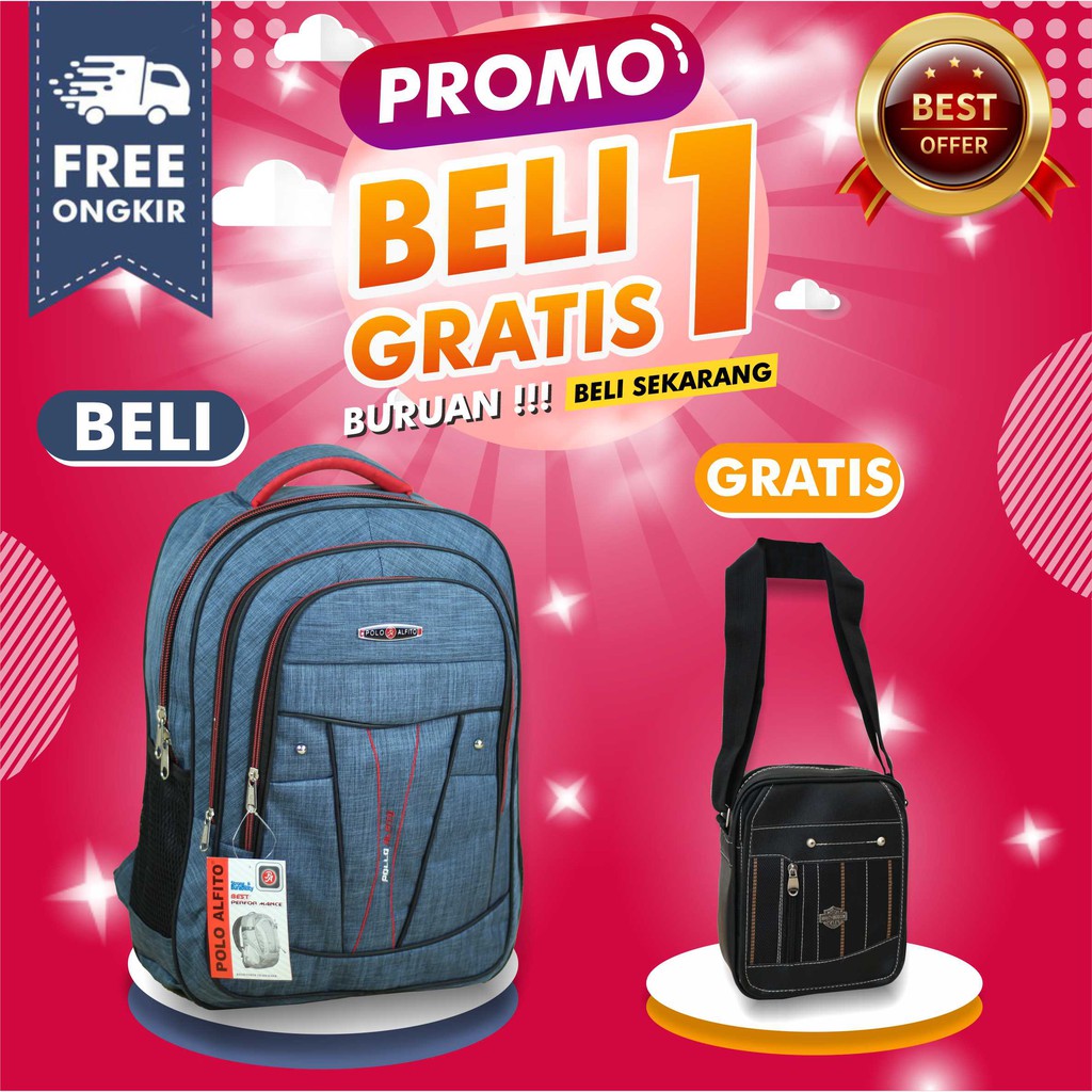 BELI 1 GRATIS 1 Ransel Polo Alfito Cowok SMP SMA Keren Free Selempang Kecil Pria Simple Hangout