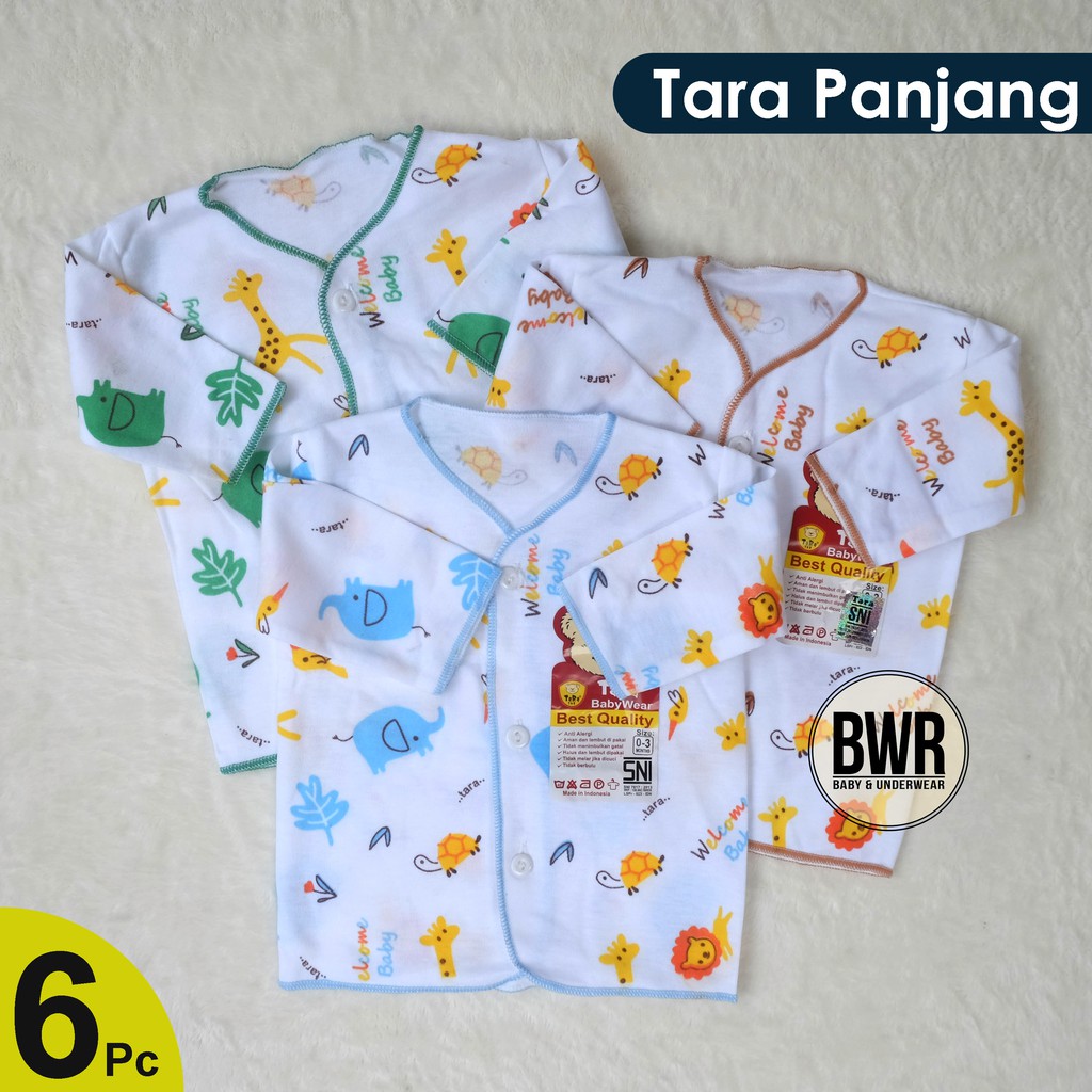 [ 6pc ] Baju Tara Putih PANJANG / Motif Random Baju Bayi Newborn Kancing - Bwr