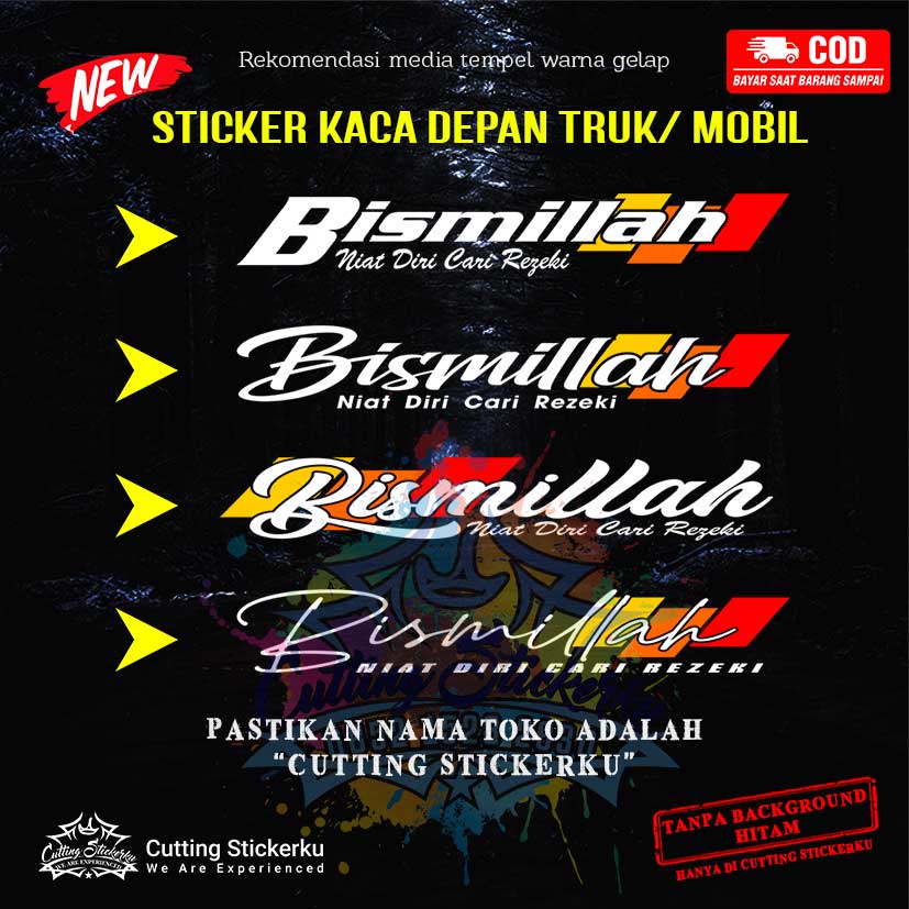 Cutting Stiker Bismillah Tipografi Variasi Kaca Depan Mobil Pick Up Sticker Timbul Keren Nyala Dasbor Body Kabin Depan Belakang Hologram Reflective Tahan Air Bodi Samping Nama Scoopy Vario Beat NMAX PCX Vespa Aesthetic Pickup Anime Windshield Kustom Modif